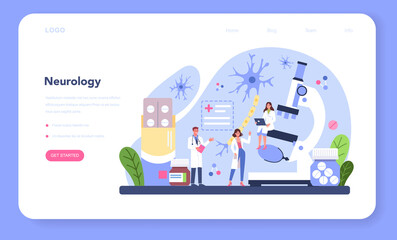 Neurologist web banner or landing page. Doctor examine human brain.