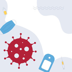 Coronavirus cell, mask, antiseptic, syringe, pulse oximeter. Stop covid-19.