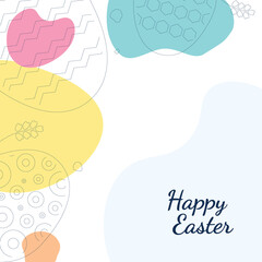 Easter eggs on original colored shapes and text Happy Easter