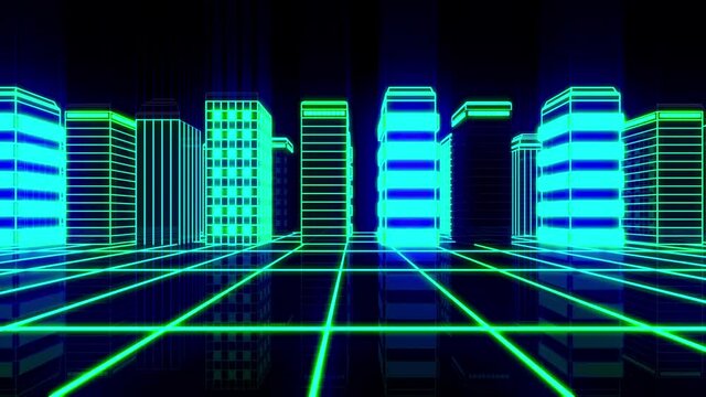 3d City Night Glowing Looped Video