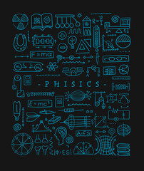 Physics icons, sign and symbols. Art Background for your design