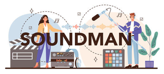 Fototapeta na wymiar Soundman typographic header. Music production industry, sound recording