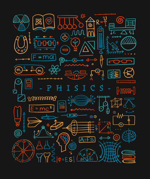 Physics icons, sign and symbols. Art Background for your design