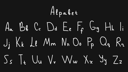 Fototapeta na wymiar Handwritten alphabet isolated on black background. Doodle style. Written letters. Vector illustration