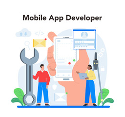 Mobile app development concept. Modern technology and smartphone