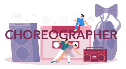 Naklejka premium Choreographer typographic header. Dance teacher in studio. Training courses
