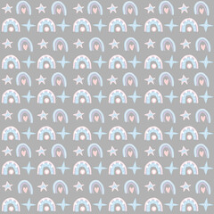 seamless pattern with rainbows. digital illustration. decor for decoration. Wallpaper for the children's room. cute design. Clip art for scrapbooking. texture - 425538875