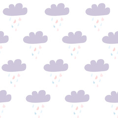 seamless pattern with clouds. digital illustration. decor for decoration. Wallpaper for the children's room. raindrops. Clip art for scrapbooking. Weather sky. texture rain - 425539040