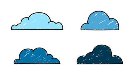 Set of hand drawn clouds isolated on a white background. Doodle style. Weather concept. Vector illustration