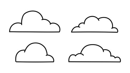 Set of hand drawn clouds isolated on a white background. Doodle style. Weather concept. Vector illustration
