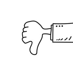 Hand-drawn thumb down. I do not like. Bad grade concept. Cartoon style. Vector illustration