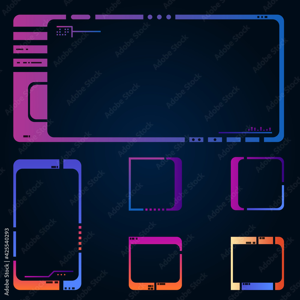 Poster set of frames for images or icons. modern style gradient colors ui. retro, 80s style future interfac