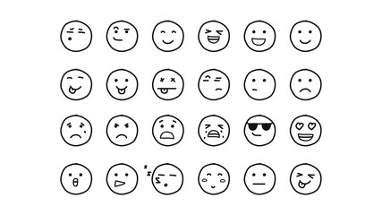 Set of hand-drawn emoticons isolated on white background. Emotion and feelings concept. Cartoon style. Vector illustration