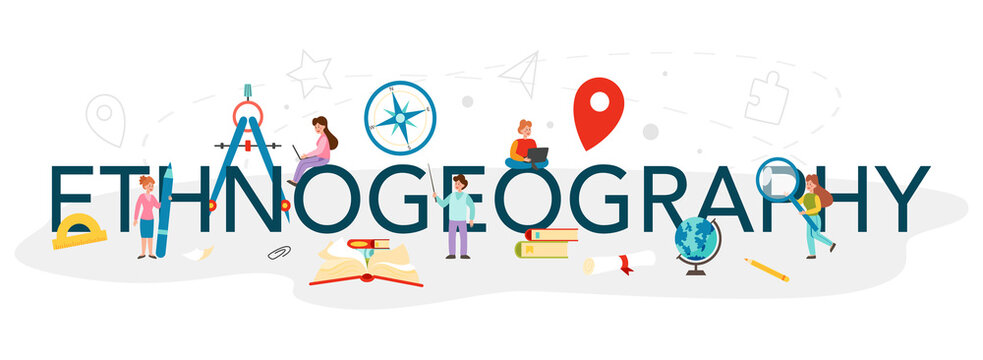 Ethnogeography typographic header. Studying geographical distribution of races