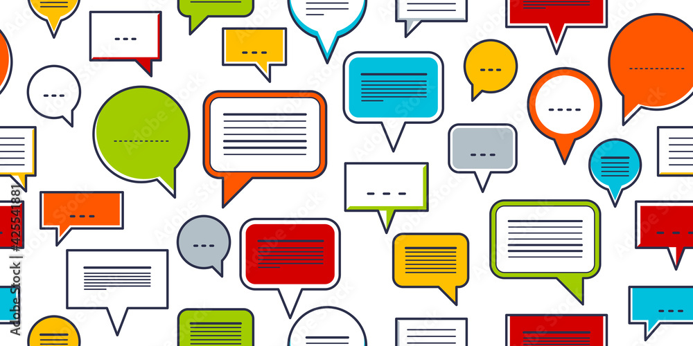 Poster speech bubbles seamless vector background, endless pattern with dialog signs, talk and discussion th