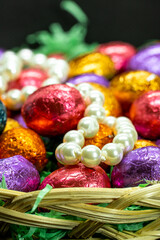 pearl jewellery and chocolate coloured candies