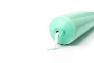 close up of a beauty cream tube on white background with clipping path, cosmetics care concept, mockup with place for text