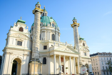 Fototapeta na wymiar Vienna, Austria - July 25, 2019: View of Karlskirche Church