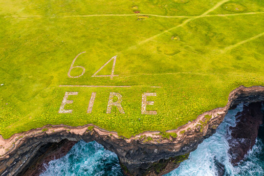 Downpatrick Head Eire sign amazing scenery aerial drone image Irish landmark Mayo Ireland