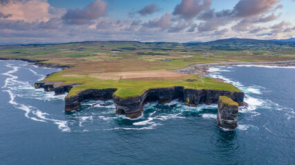 Downpatrick Head Eire sign amazing scenery aerial drone image Irish landmark Mayo Ireland