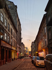Fototapeta na wymiar Evening street lamp with soft lighting