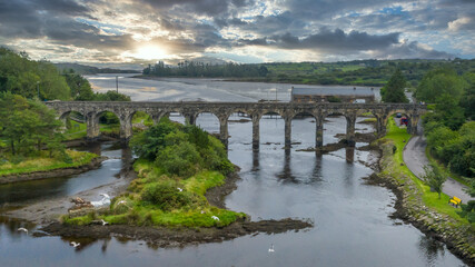 Fototapeta na wymiar Irish Landmark West Cork Ireland Ballydehob Bridge amazing aerial drone scenery view