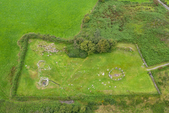 Drombeg Stone Circle Irish old megalithic site Ireland aerial view