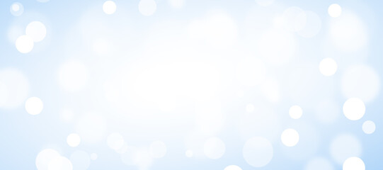 Abstract white bokeh on blue background, background design in sky blue color, sparkles and shimmery background in the shape of a circle.