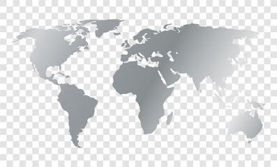 silver world map on transparent background