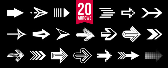 Arrows vector big set of different shapes styles and concepts, cursors for icons or logo creation, graphic design elements for web or print.
