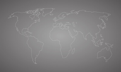 world map white outline on gray background