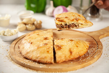 Beef cheese mushroom stuffed naan