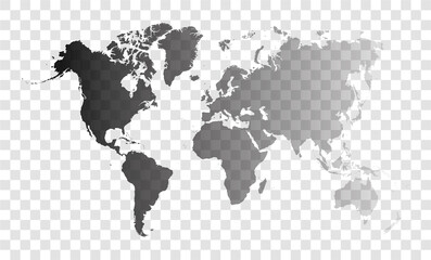 transparent world map on transparent background