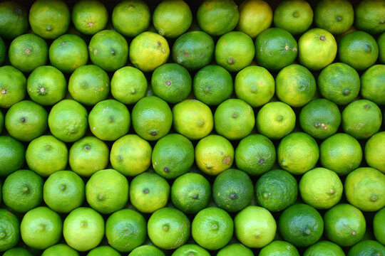 Limonen - Auslage in einem Obst- und Gem&uuml;seladen in Brooklyn, New York, USA