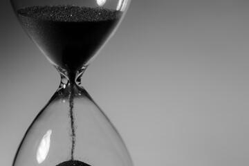 Black and white photo of hourglass close up
