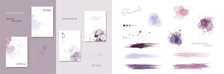 Set of watercolor splash blot and brush strokes