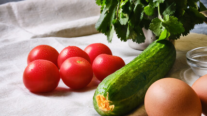 Fresh ingredients for vegetable salad on the table