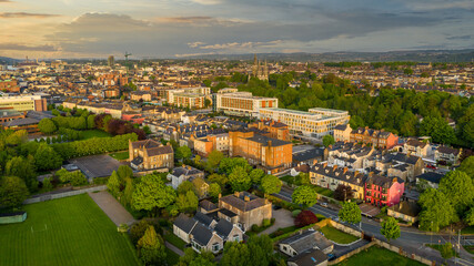 Obraz premium Cork City Ireland amazing scenery aerial drone view sunset 