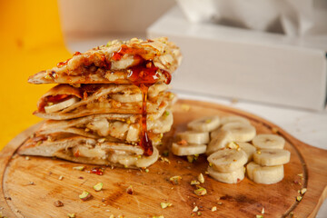 Banana caramel stuffed naan sweet dessert