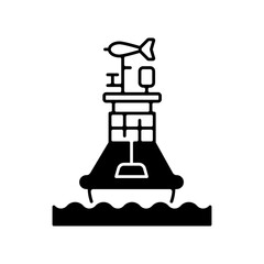 Weather buoy black linear icon. Set of seven very precise sensors that measure how energy and water move between ocean and atmosphere. Outline symbol on white space. Vector isolated illustration