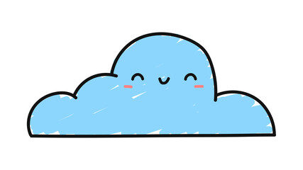 A hand-drawn cloud with a smile isolated on a white background. Karakul. Kawaii style. Weather concept. Vector illustration
