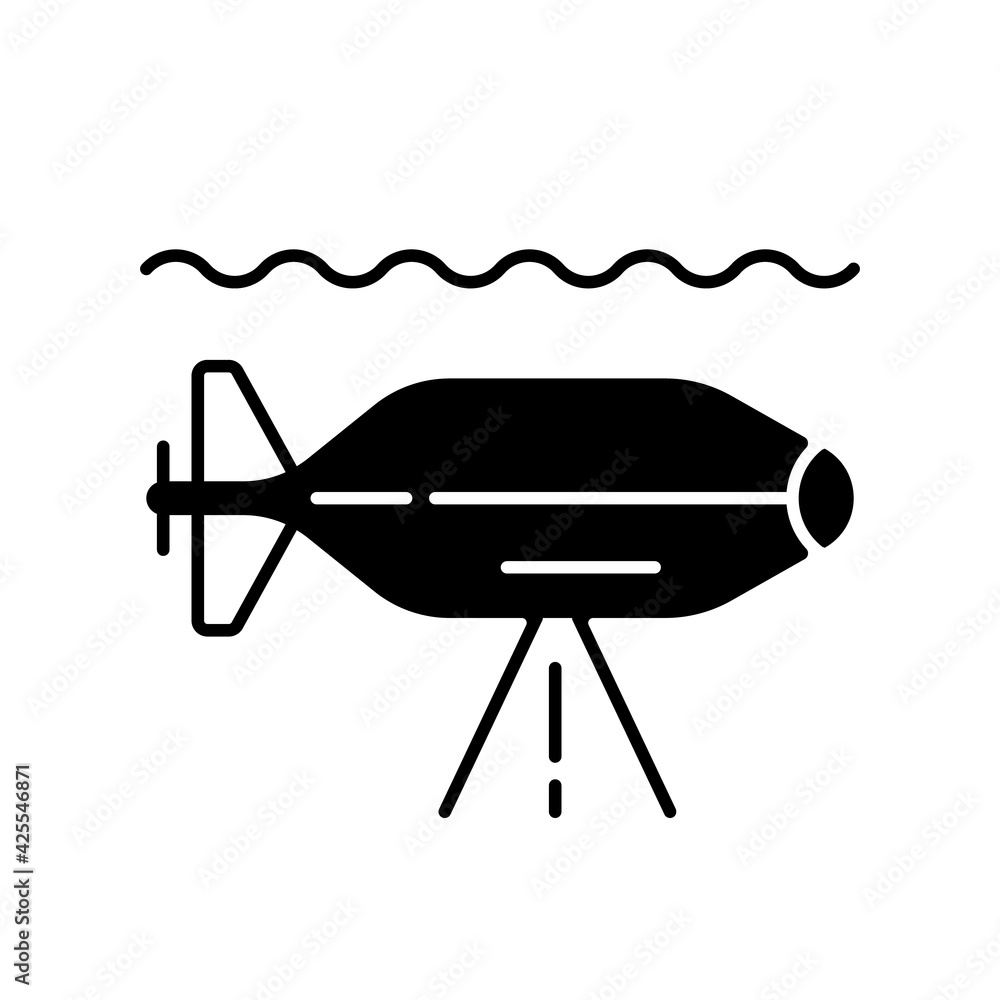 Poster auv black linear icon. autonomous underwater vehicle is robot that travels underwater without requir