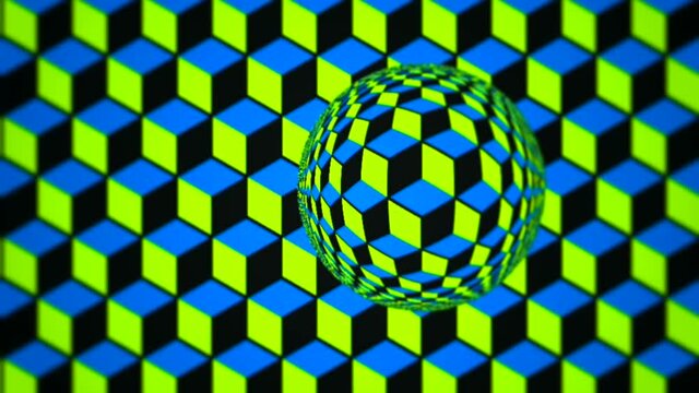 The green-blue ball bounces horizontally through the screen, the background is also green-blue 
