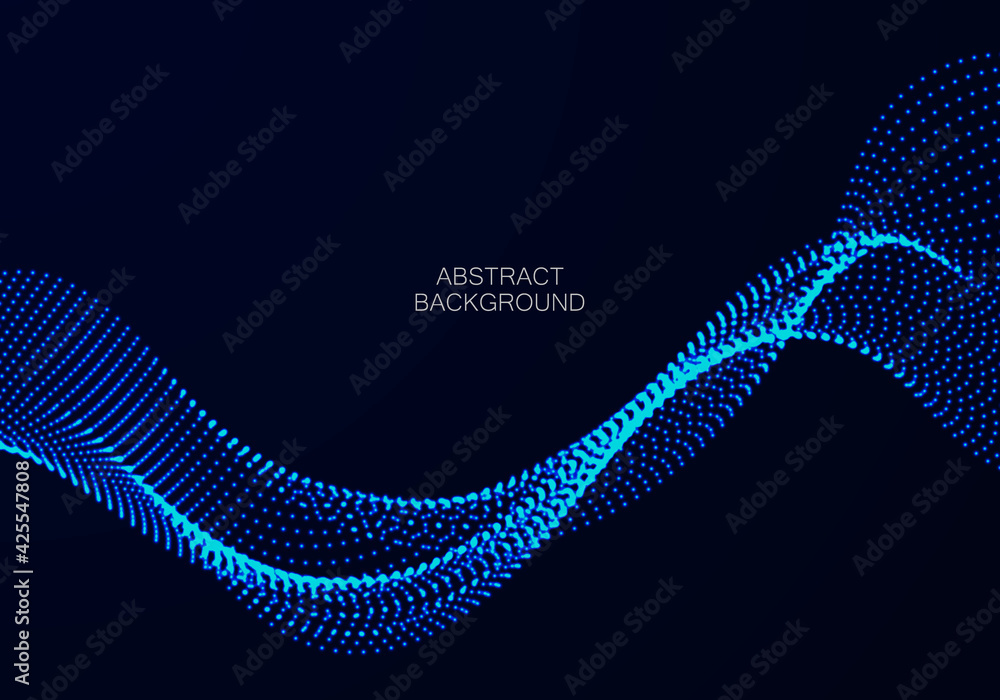 Poster abstract blue background. big data. abstract blue wave flow from particles.vector technology,science