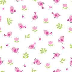 Seamless pattern with pink birds