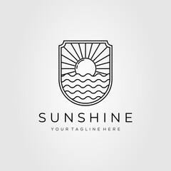 sunshine company minimalist line art badge logo template vector illustration design. simple outline sunset, sunrise, ocean, paradise logo concept