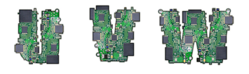 The letters U, V, W are made from a chip