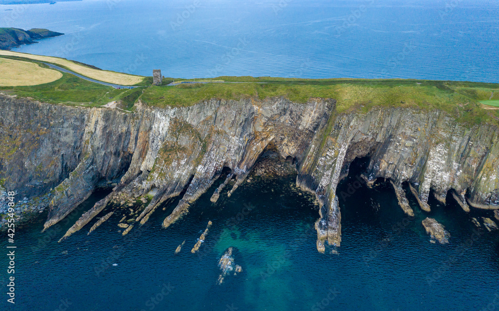 Wall mural old head kinsale cork ireland aerial amazing scenery view peninsula coast line cliffs lighthouse