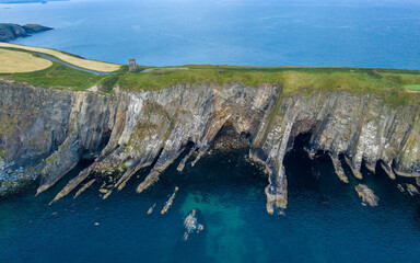 Old Head Kinsale Cork Ireland aerial amazing scenery view peninsula coast line cliffs lighthouse