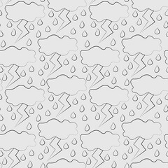 Seamless vector pattern with outline cloud and lightning